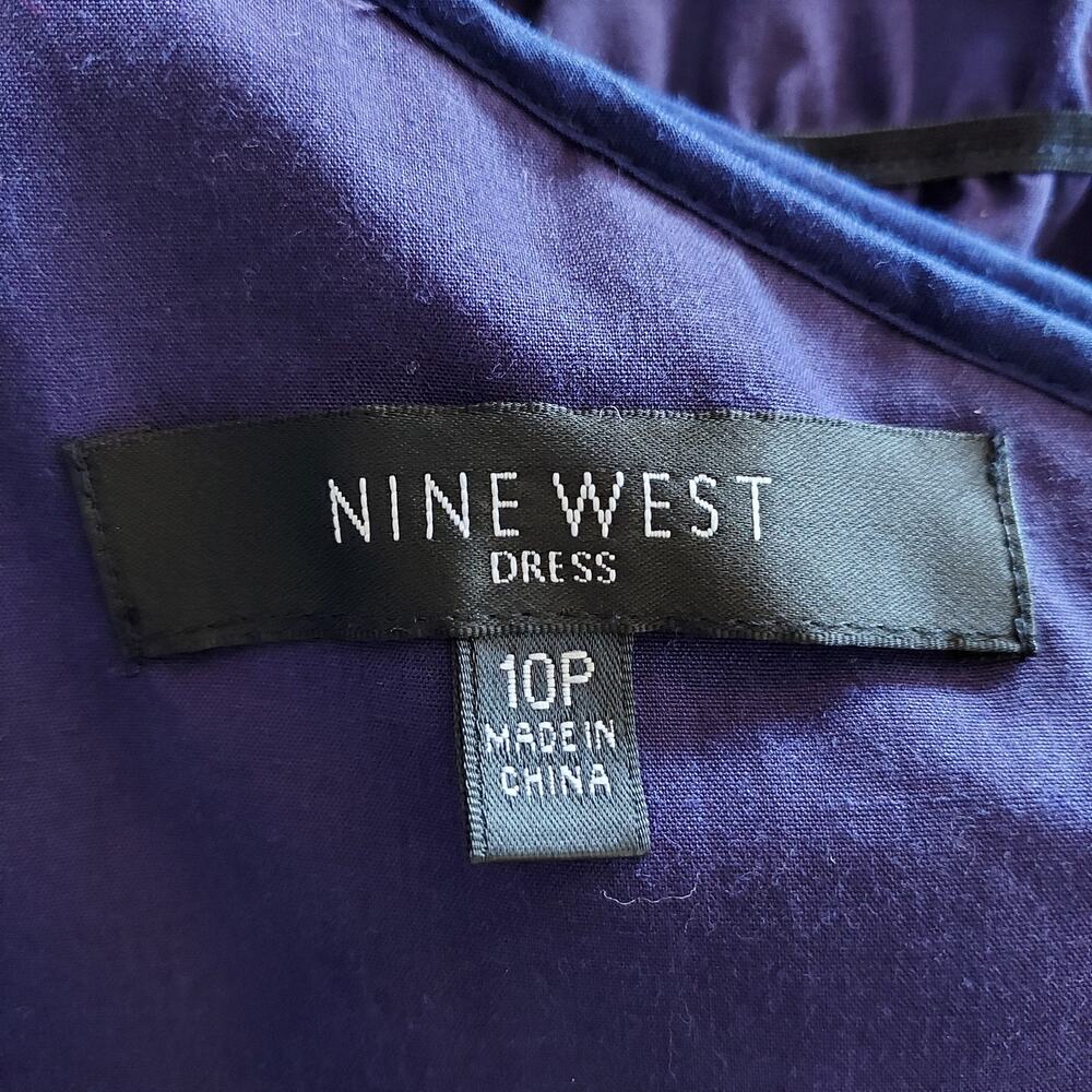 Nine West Blue One Shoulder Lace Hem Dress w/Belt Size 10P - Picture 10 of 11